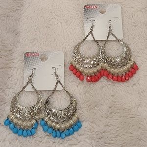 2 pairs of silver chandelier earrings